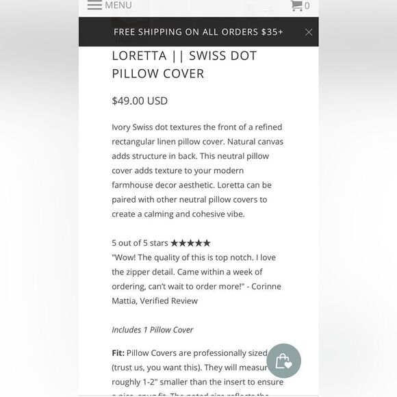 Linen & Ivory Loretta Swiss Dot Pillow Cover 12” x 18” - Picture 8 of 11